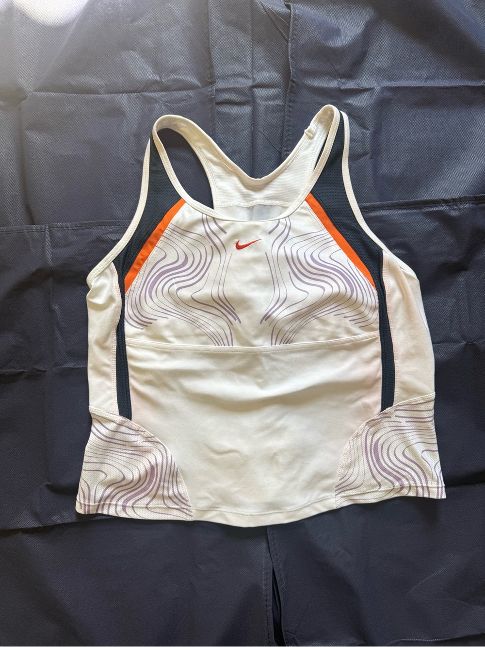Nike White Racerback Tank with Orange and Navy Accents